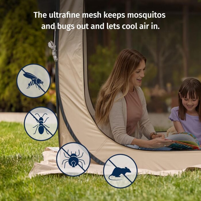 EAST OAK Screen House Tent Pop-Up, Portable Screen Room Canopy Instant Screen Tent 10 x 10 FT with Carry Bag for Patio, Backyard, Deck & Outdoor Activities, Beige - Image 4