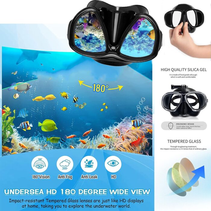 Snorkeling Gear for Adults Youth, Nearsighted Anti-Fog Diving Mask & Silicone Dry Snorkel for Scuba Diving Spearfishing Freediving - Image 3
