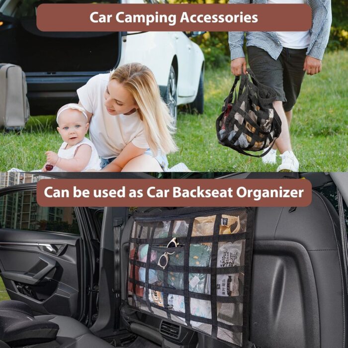 Upgrade Car Ceiling Cargo Net Pocket,31.5"x21.6" Strengthen Load-Bearing and Double-Layer Mesh Car Roof Storage Organizer,Truck SUV Van Travel Long Road Trip Camping Interior Accessories - Image 4