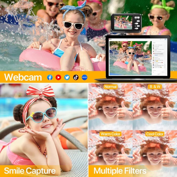 4K Underwater Camera with 64GB Card, 11FT Waterproof Camera Dual-Screen Selfie Underwater Cameras for Snorkeling 16X Digital Zoom Waterproof Digital Camera 2 Batteries (Blue) - Image 5