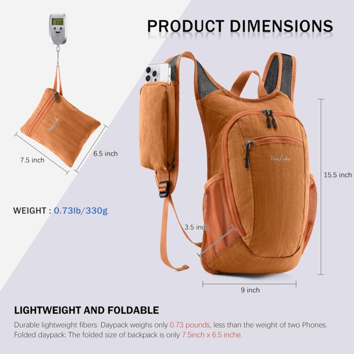 10L Small Hiking Backpack Travel Daypack Lightweight Packable Back Pack for Women Men(Orange) - Image 6