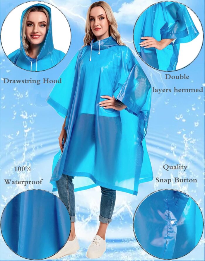 2 Pack Rain Ponchos for Adults Reusable - Raincoats Survival Emergency Heavy Duty Rain Coat with Drawstring Hood - Image 3