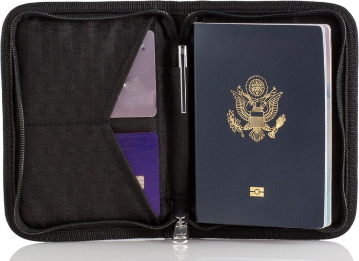 Passport Holder & Travel Wallet with RFID Blocking - Premium Document Organizer Case for Men and Women - Holds Passports, Cards, Tickets, ID, Cash - Compact Zippered Wallet - Midnight