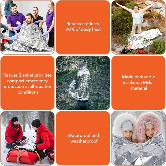 6 Pack Emergency Mylar Blanket, Emergency Blanket Space Blanket Survival Rescue Insulating Reflective foil kit Outdoors Hiking Camping Blanket Perfect for Outdoors, Hiking, Camping Survival - Image 7