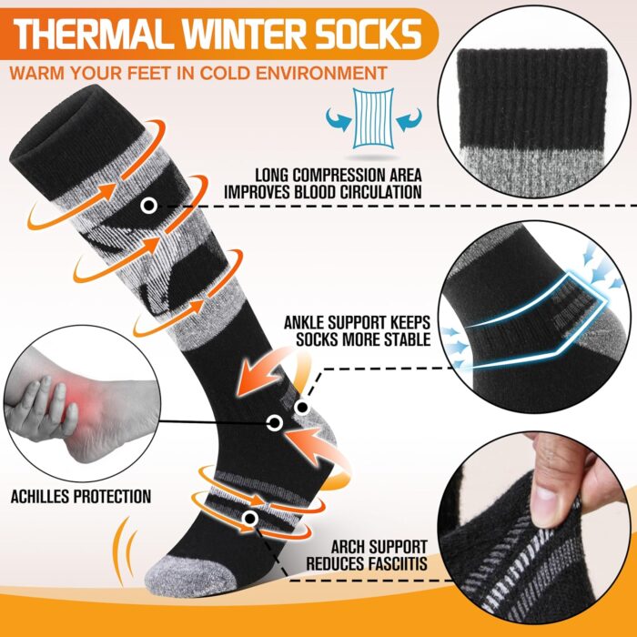 3 Pairs Merino Wool Ski Socks for Womens Mens Thermal Winter Warm Thick Knee High Socks for Skiing Snowboarding - Image 3