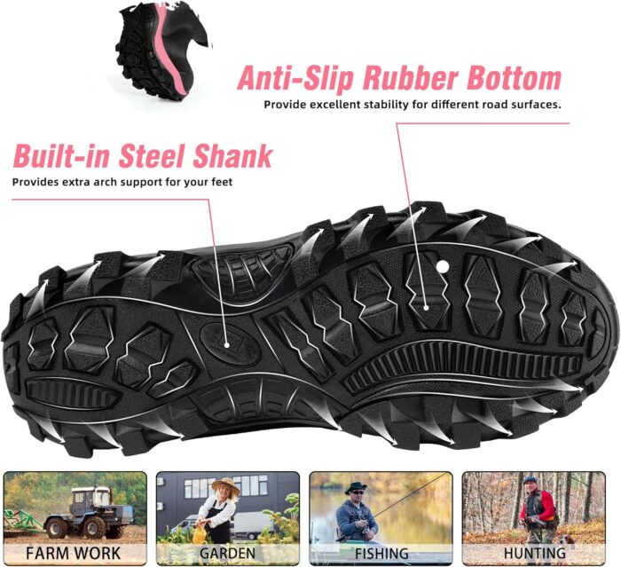 Rubber Boots for Women with Steel Shank, Waterproof Insulated Mud Rain Boots, 6mm Neoprene Anti-slip Outdoor Work Boots, Size 6-11 - Image 4