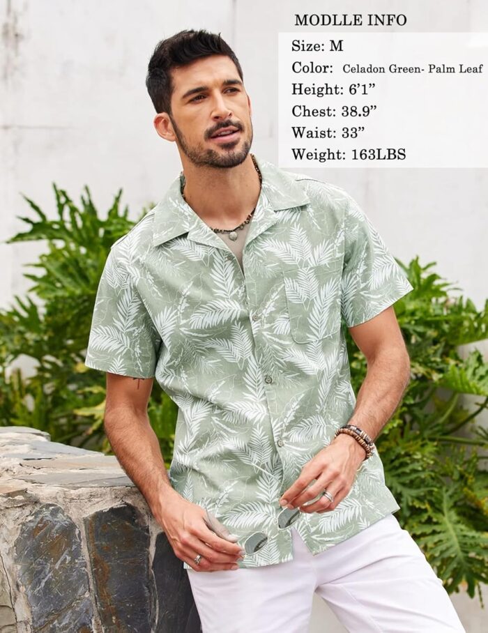 COOFANDY Mens Hawaiian Shirt Short Sleeve Buttoon Down Shirts Casual Tropical Floral Summer Linen Shirts - Image 4