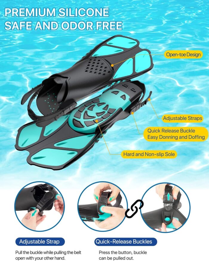 Snorkeling Gear for Adults Men Women,4 in 1 Snorkel Set with Panoramic View Diving Mask Anti-Fog Anti-Leak,Dry Top Snorkel,Fins and Travel Bag for Swimming,Snorkeling and Travel Diving - Image 4