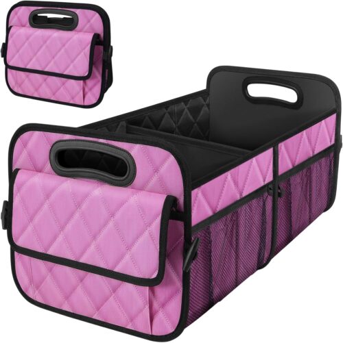 Deosk Car Trunk Organzier and Storage with 6 Big Pocket,Car Accessories for Women/Men 70L Waterproof Polyester Trunk Organzier for Car/SUV/Minivan/Truck(Large, Pink)