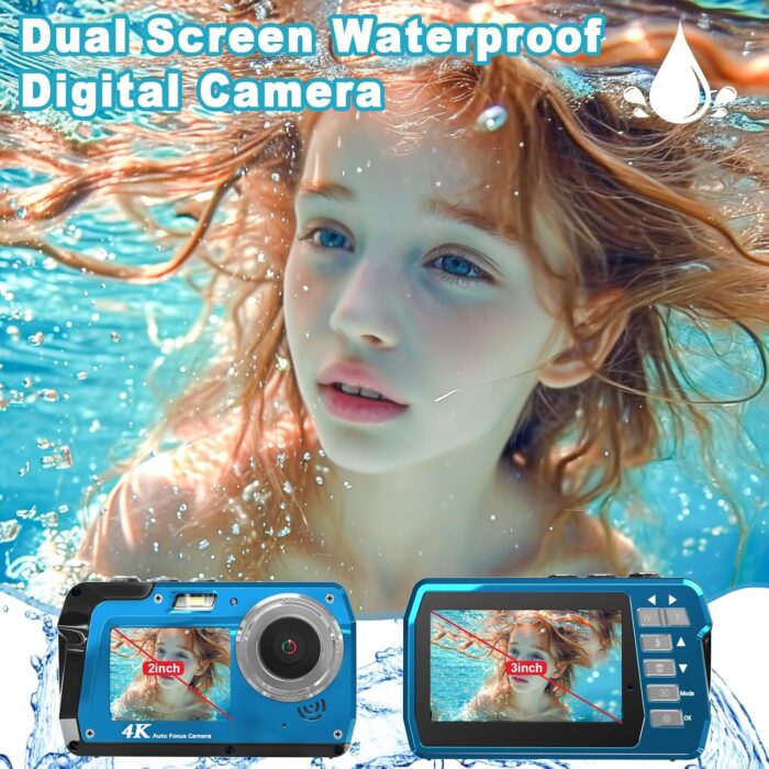 Waterproof Digital Camera, Underwater Camera with 32GB Card(Installed), 4K FHD 48MP Dual-Screen Selfie Under Water Camera for Photography, 10FT Waterproof Camera for Snorkeling, Surfing, Rafting - Image 5