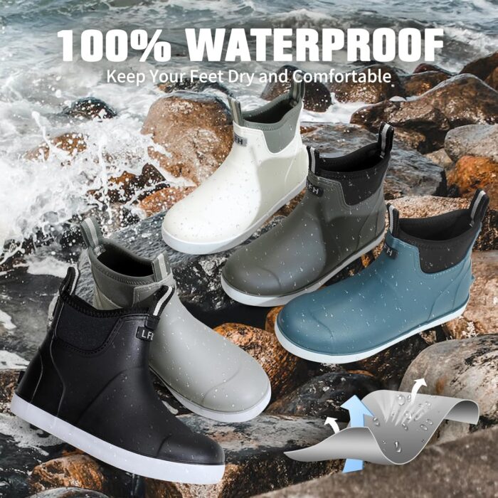 Mens Deck Boots, Saltwater Fishing Booties Rubber Waterproof Ankle Rain Boots, High-performance Footwear Chelsea Boots for Gardening Fishing Boating Camping Sailing - Image 3