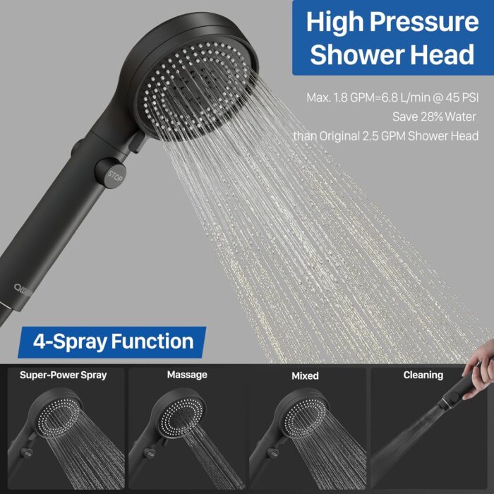 RV Shower Head with Hose, High Pressure Shower Head with Handheld On Off Switch, Travel Trailer, Motorhome and Boat and Camper Must Have RV Accessories Replacement Part, Matte Black - Image 2