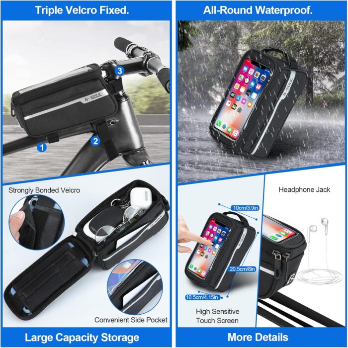 8 Pack Bicycle Accessories, Bike Light Set USB Rechargeable, 1 Bike Water Bottle Holder, Bike Bag and 1 Bike Aluminum Bicycle Bell,Pump - Image 4