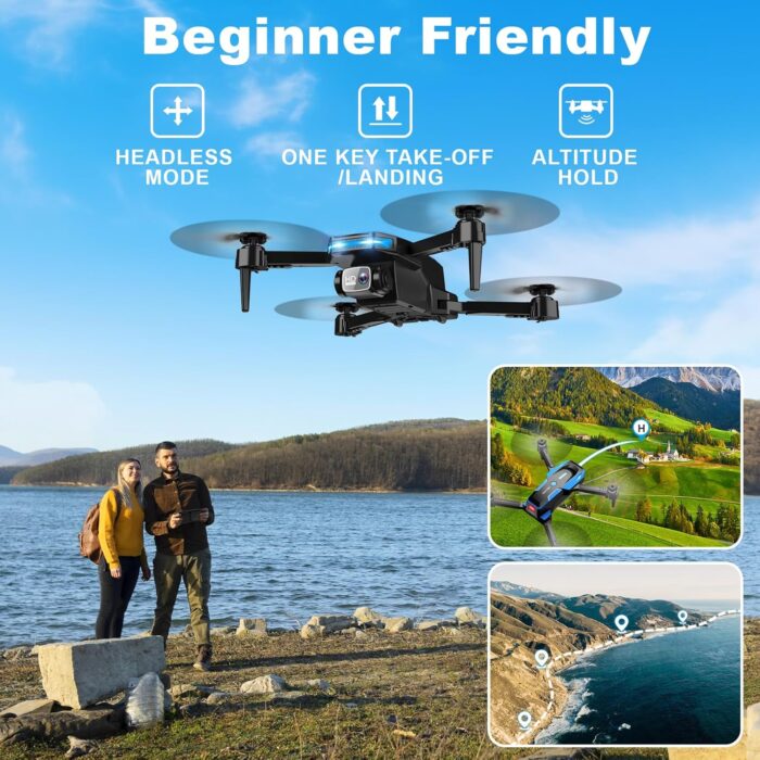 Drone with 1080P Camera - Foldable Remote Control Quadcopter with Voice Gesture Control, 3D Flip, One Key Start, Emergency Stop, 2 Batteries, Easier to use, Toy for Kids Adult Beginners - Image 3