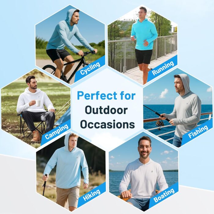 Runhit UPF 50+ Fishing Shirts for Men Long Sleeve Sun Protection Hoodie Lightweight Outdoor Workout Hiking Running Rash Guard - Image 5