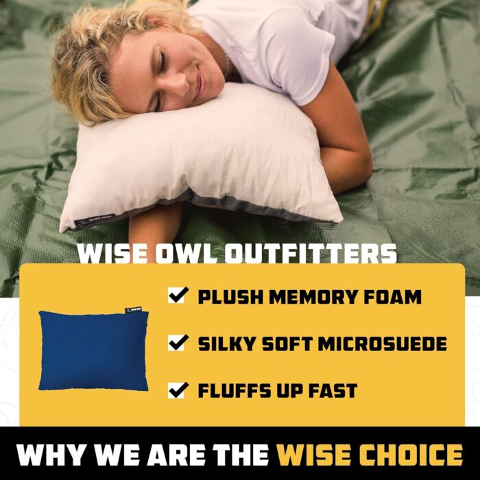 Wise Owl Outfitters Camping Pillow – Memory Foam Travel Pillow for Airplane Sleeping, Hiking, Backpacking & Outdoor Use - Small & Portable for Adults, Car, Camp & Tent - Image 5