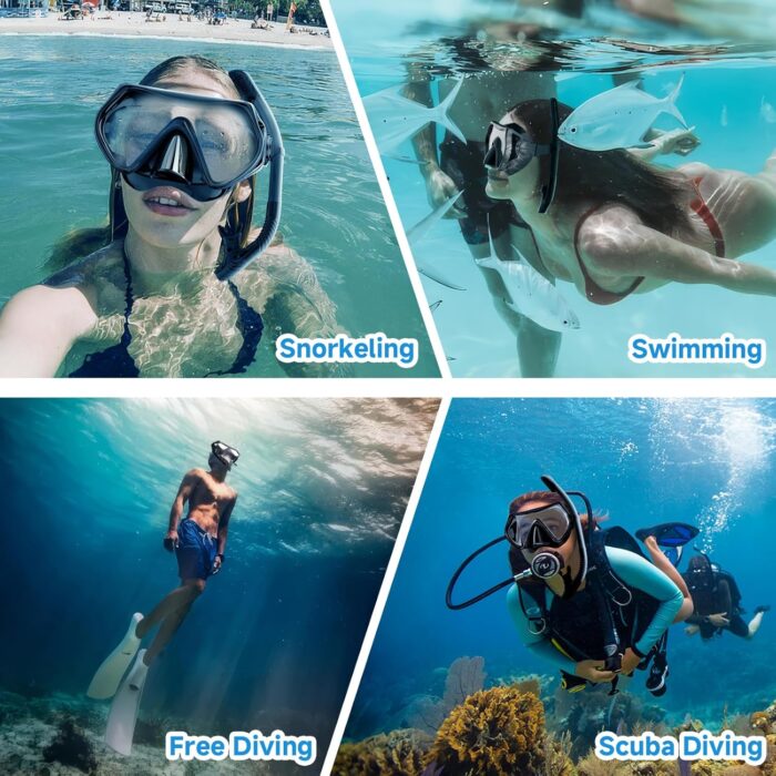 Snorkeling Gear for Adults, Dry-Top Snorkel Set Scuba Diving mask, 180°Panoramic Wide View Professional Snorkeling Gear Breathing Freely Snorkel Mask - Image 7