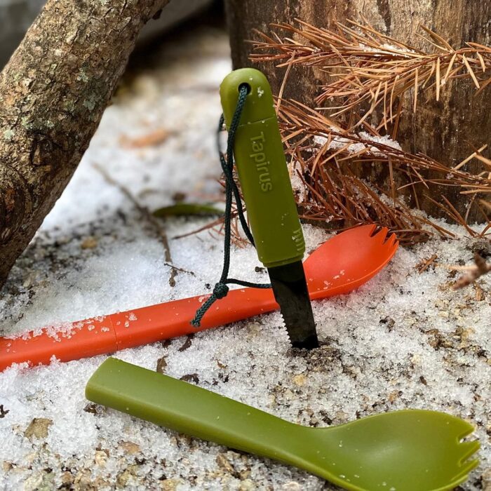 Tapirus Spork Tactical Green | BPA Free Spoon Fork, Stainless Steel Knife and Fire Starter | 3 in 1 multipurpose utensil | Outdoor hiking, camping & backpacking gear | Fit for MRE - Image 2