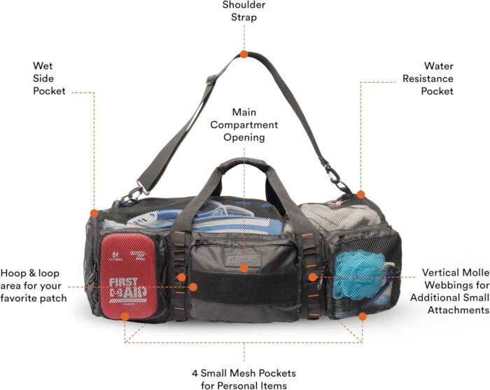 Fitdom 90L Large Mesh Duffle Bag for Scuba Dive or Snorkel Equipment. Best for Water Sports & Beach Activities like Swimming, Diving & Snorkeling. Perfect for Travel, Storage Swim Gym Gears & Balls - Image 4