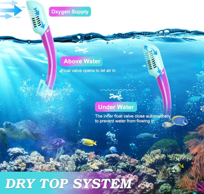 Kids Mask Fins Snorkel Set, Dry Top Snorkeling Gear for Kids Youth Boys Girls Junior Age 5-15 Tempered Glass Snorkel Mask Set Panoramic View Snorkeling Packages - Image 4