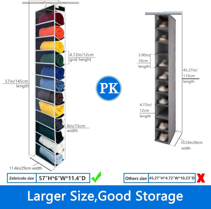 Closet Organization,12 Section, Hanging Closet Organizer, Space Saving, College Dorm Essentials for Girls, Heavy dutys Hooks Up to 45 Pounds, Clothes Storage,Closet Organizer,Black/White - Image 2