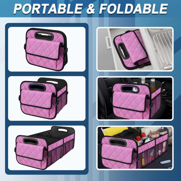 Deosk Car Trunk Organzier and Storage with 6 Big Pocket,Car Accessories for Women/Men 70L Waterproof Polyester Trunk Organzier for Car/SUV/Minivan/Truck(Large, Pink) - Image 4