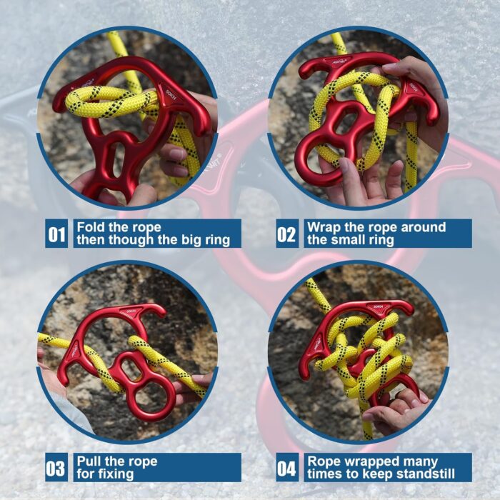 50KN Rescue Figure, 8 Descender Large Bent-Ear Belaying and Rappelling Gear Belay Device Climbing for Rock Climbing Peak Rescue 7075 Aluminum Alloy - Image 6