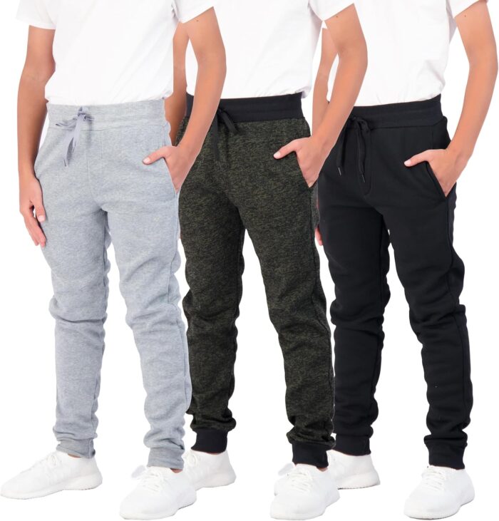 Real Essentials 3 Pack: Boys Cotton Active Fleece Jogger Sweatpants