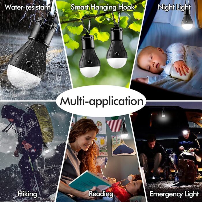 Tent Lamp Portable LED Tent Lights 4 Packs Hook Hurricane Emergency Lights LED Camping Light Bulb Camping Tent Lantern Bulb Camping Equipment for Camping Hiking Backpacking Fishing Outage - Image 4