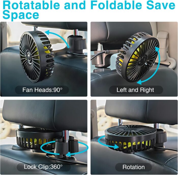 Dealswin USB Car Seat Fans for Backseat: Protable Car Cooling Fan for Car Rear Seat Baby Kids, 3 Speeds and 360 Degree Rotatable Car Rear Seat Headrest Fan for Sedan, SUV, RV, Van Strong Wind - Image 5