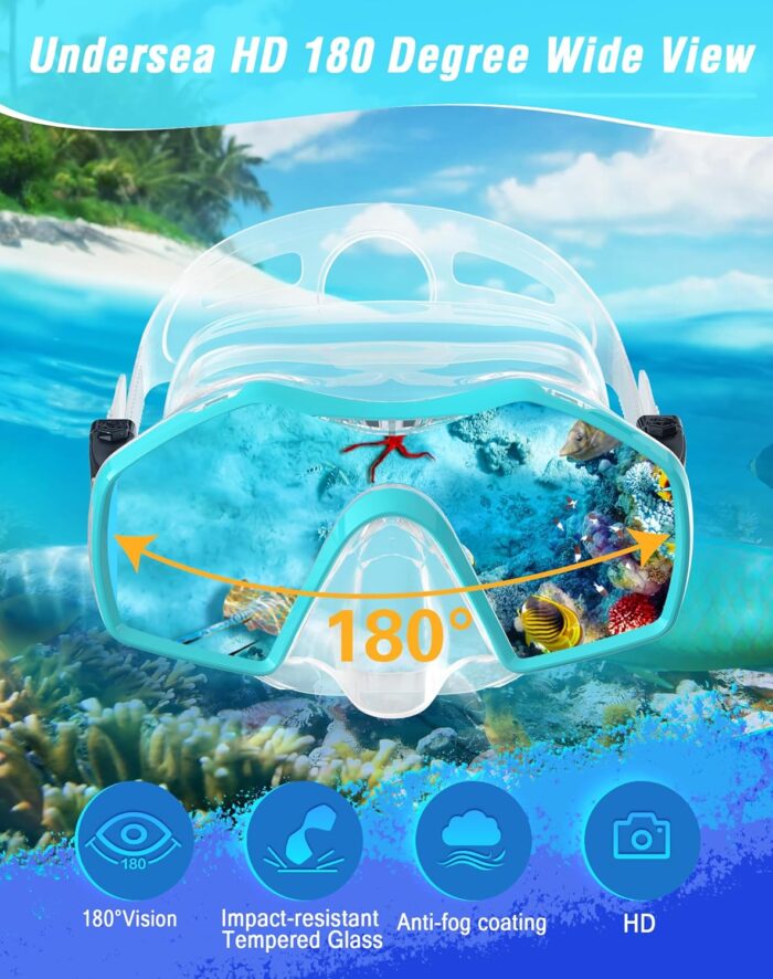 Snorkeling Gear for Adults, Dry Top Snorkel Mask Adult, Snorkel Set with 180°Panoramic Wide View, Anti-Fog Scuba Diving Mask for Snorkeling Swimming Travel - Image 3