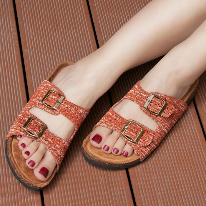 Women's Comfy Arch Support Cork Footbed Adjustable Knitting Straps Indoor and Outdoor Slides Sandals - Image 5