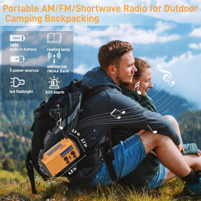 Emergency Radio with NOAA Weather Alert, Portable Solar Hand Crank AM/FM Radio for Survival,Rechargeable Battery Powered Radio,USB Charger,Flashlight,Reading Lamp,for Home Outdoor - Image 6