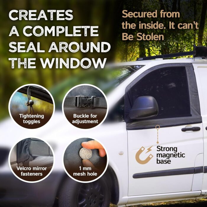 Living in a Bubble Magnetic Bug Screen for Front Doors (Pair), Universal Size for Sprinter, Metris, Ford Transit, and Other Vans & Cars - Car Living Essentials & Van Life Accessories - Image 7