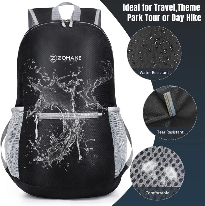 ZOMAKE Ultra Lightweight Hiking Backpack 20L, Packable Small Backpacks Water Resistant Daypack for Women Men(Black) - Image 4