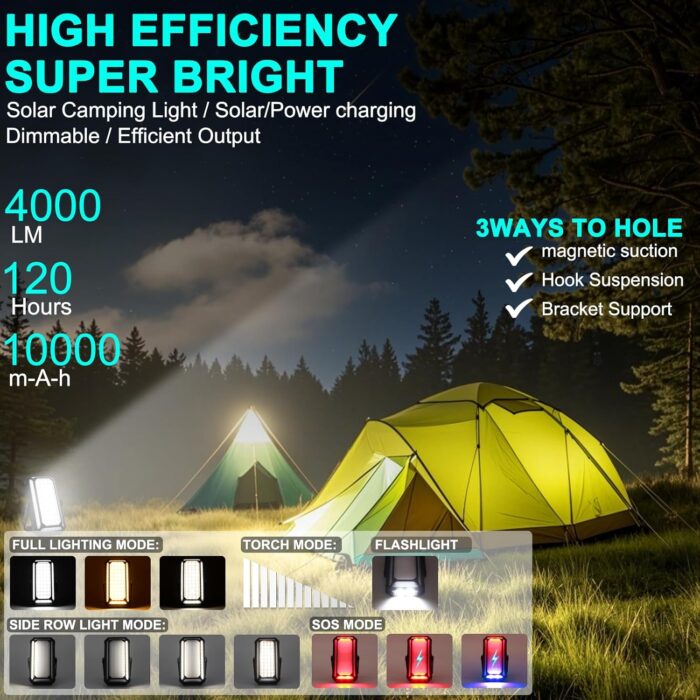 Rechargeable Camping Lantern, 10000mAh Dimmable Camp Lights with 12 Modes, High Lumen LCD Display Tent Light for Power Outages, Hurricane, Hiking, Fish, Emergency, Home Use - Image 2