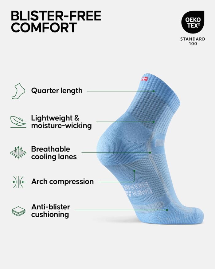DANISH ENDURANCE Cushioned Running Socks for Long Distances, Quarter Length, Anti-Blister for Men & Women, 3 and 5 Pack - Image 2