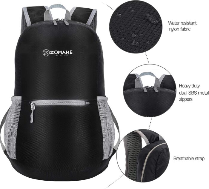 ZOMAKE Ultra Lightweight Hiking Backpack 20L, Packable Small Backpacks Water Resistant Daypack for Women Men(Black) - Image 5