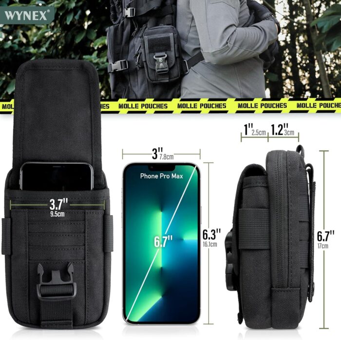 WYNEX Tactical Compass Phone Pouch, Large Molle Smartphone Holster Case Double Capacity Small Utility EDC Pouch with Compass Buckle and Carabiner - Image 2