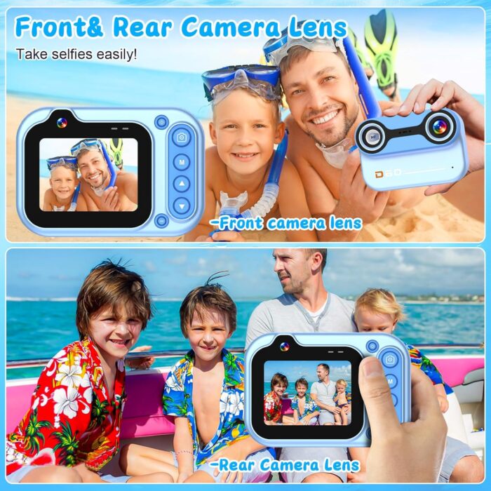 Kids Waterproof Camera, 3M/10FT Underwater Camera for Kids 1080P HD 10X Digital Camera with 2.4" IPS Screen, Children Action Camera for Boys Girls with 32GB Card, Pool Toys for Kids- Blue - Image 5