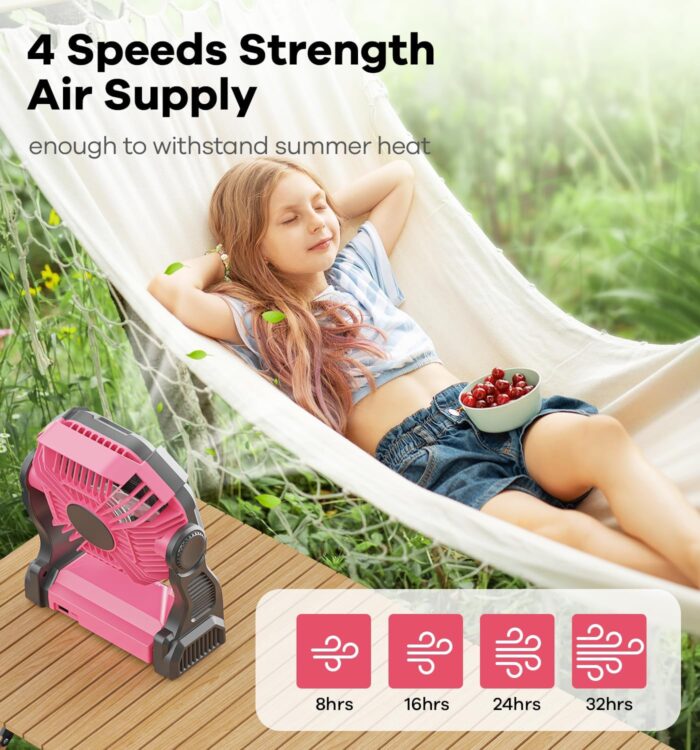Camping Fan with LED Lantern, 15000mAh Portable Rechargeable Battery Powered Table Fan with Hook, Camping Gear for Picnic, Fishing, Car or Hurricane Power Outages (Pink) - Image 8
