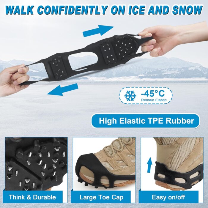 Ice Snow Traction Cleats Crampons Anti-Slip Snow Shoes Cleats Walking on Snow Ice Winter Walking Boots Cleats for Men Women - Image 3