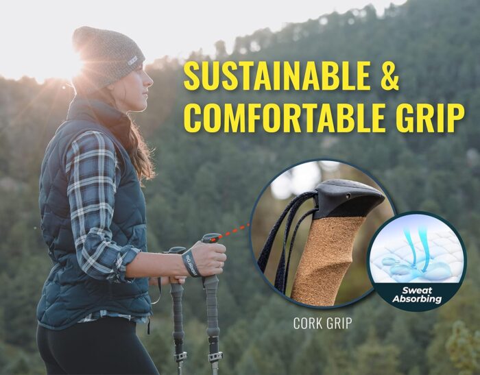 TREKOLOGY Trek-Z Cork Grip Trekking Poles – Lightweight Folding Hiking Poles, Adjustable Height, Compact Travel Design, Aircraft-Grade Aluminum Walking Sticks for Men & Women - Image 2