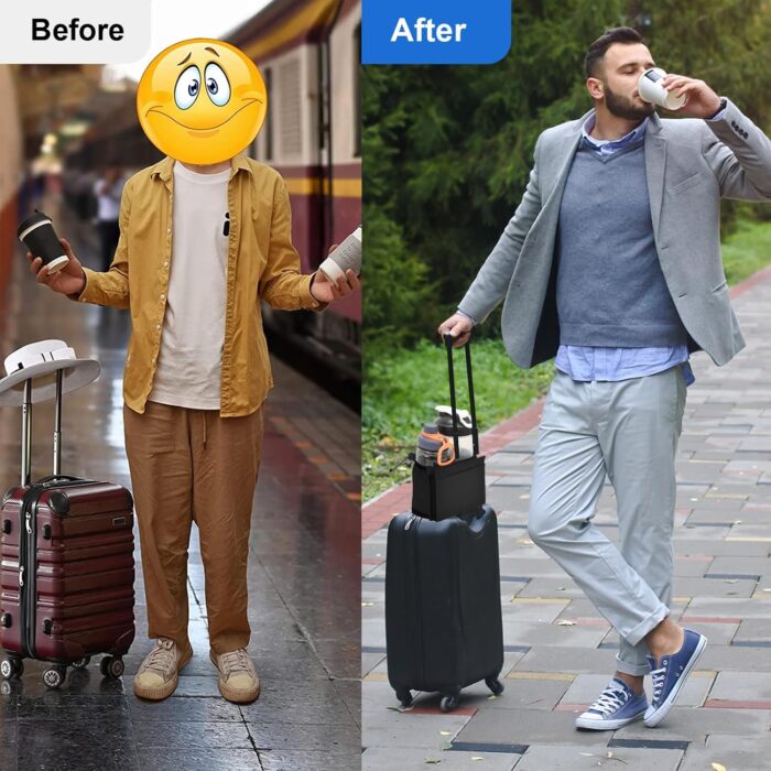 Luggage Travel Cup Holder for Suitcases Free Hands, Travel Accessories, Carry on Beverage Cup Holder Attachment, Luggage Cup Caddy Gifts for Flight Attendants, Business, Travelers, Black - Image 7