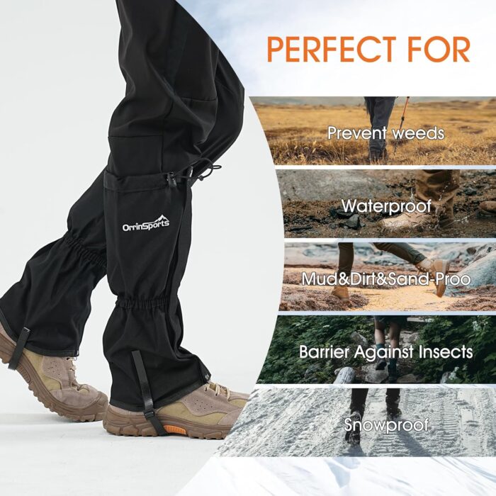 Waterproof Adjustable Leg Gaiters for Men and Women Snow Boot Gaiters for Hiking in Hunting Sand and Mud Mountain Climbing or Snowshoeing - Image 5