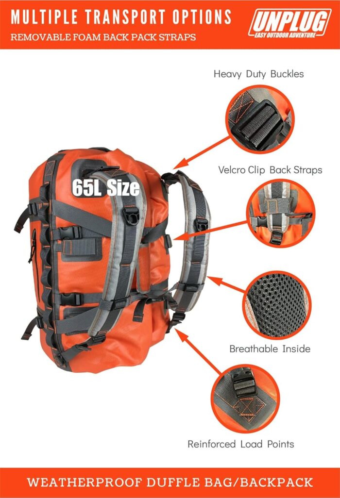 UNPLUG Ultimate Adventure Bag | 1680D Heavy Duty Waterproof Bag | Large Travel Duffle Bag which can be Used for Camping, Motorcycling, Boating, or Hunting - Image 4