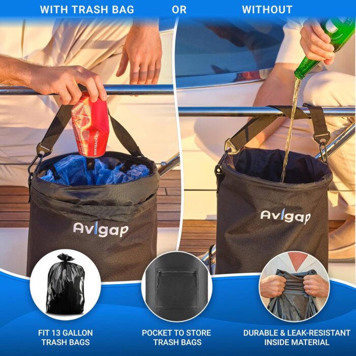 Boat Trash Can, 100% Odor & Leak Resistant, Portable, Reusable, 10-13 Gal Garbage Bag Snaps Inside, Easy to Install & Clean, Fishing, Sandbar, Kayak, Pontoon Boat Accessories - Image 3