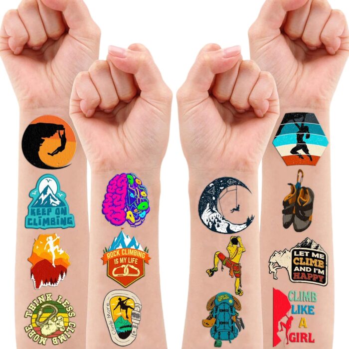 96PCS Rock Climbing Temporary Tattoos Birthday Party Decorations Favors Supplies Decor Outdoor Extreme Sports Mountain Climb Tattoo Gifts Stickers For Climbers Kids Boys Girls School Prizes Carnival - Image 6
