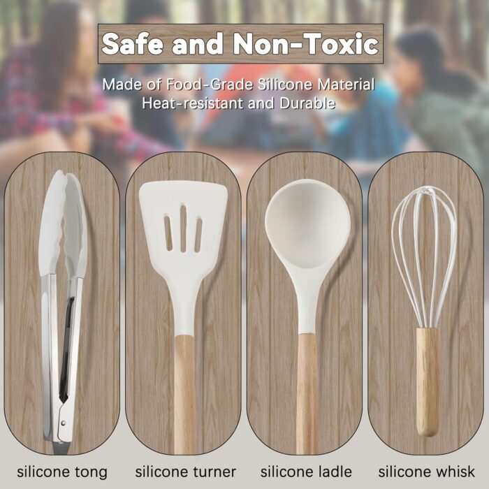 Camping Accessories Kitchen Cooking Utensils Set - Portable Outdoor Camp Cookware Set, Silicone Camper Essentials Gear Must Have Supplies for Travel RV BBQ Grill Picnic Hiking - Image 9