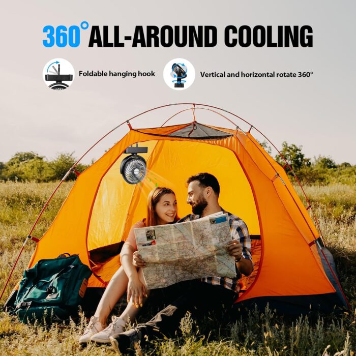 Portable Camping Fan with LED Lantern- 40H Work Time Rechargeable Battery Operated Fan with Hanging Hook for Tent Car RV Hurricane Emergency Outages Survival Kit - Image 3